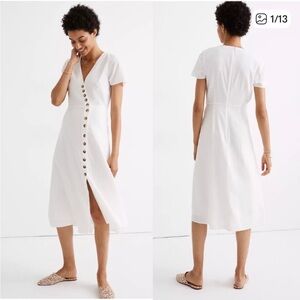 Madewell linen blend button wrap midi dress size 2